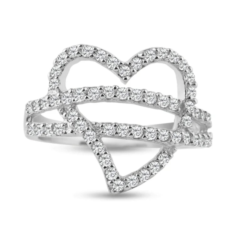 Sterling Silver 925 Rhodium Plated Pave Set Cz Open Heart Ring 94$